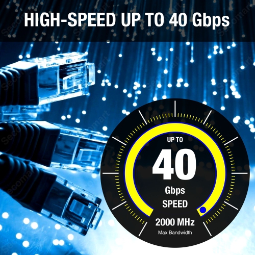 Câble Ethernet Cat8 Câble réseau 1,5 pi Paquet de x6 Câble de raccordement 2000 MHz haute vitesse 40 Gb/s LAN Câble blindé robuste Cat