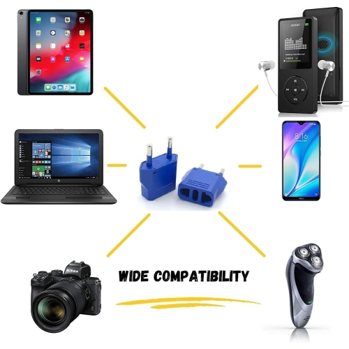 Paquet de 6 adaptateurs de prise de voyage européens US CA vers Europe Adaptateur de prise Convertisseur de prise US / CA vers la plupart de l'Europe