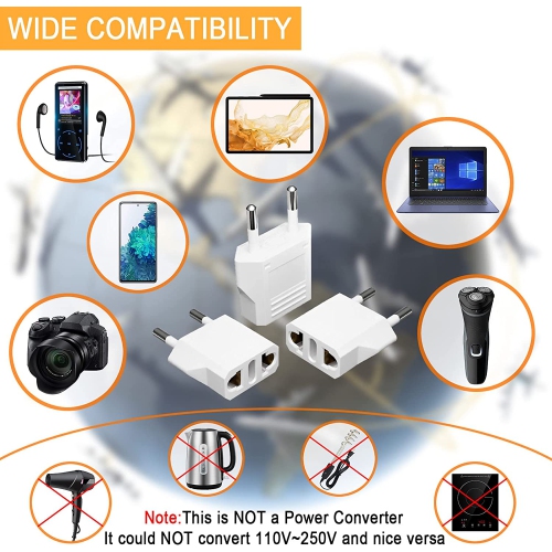 Adaptateur de fiche de voyage européen Tedlin USB-C pour US & CA vers la plupart des pays d'Europe, d'Espagne, d'Allemagne, de France, d'Italie,