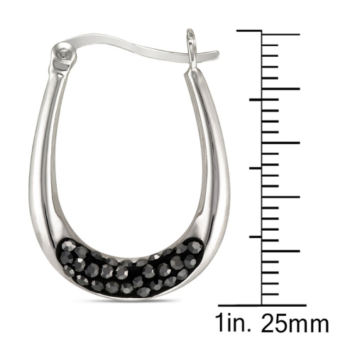 Le Reve Collection Black Crystal Hematite Hoop Earrings in Sterling Silver