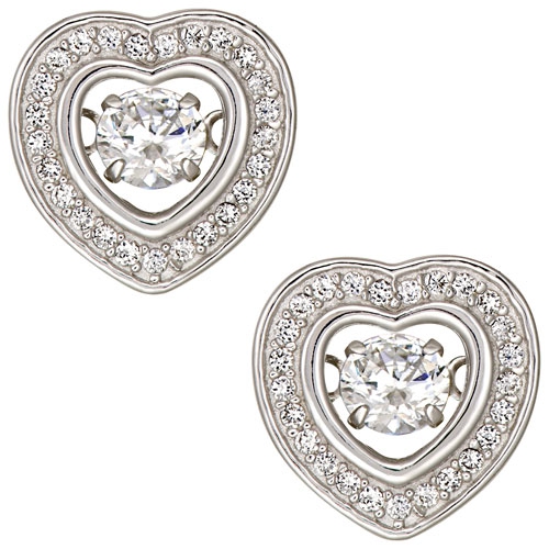 Le Reve Collection Cubic Zirconia Heart Stud Earrings in Sterling Silver