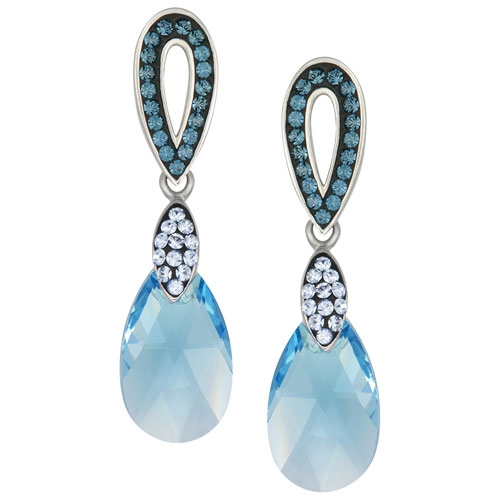 Le Reve Collection Blue Topaz Cubic Zirconia Teardrop Drop Earrings in Rhodium Plated Sterling Silver