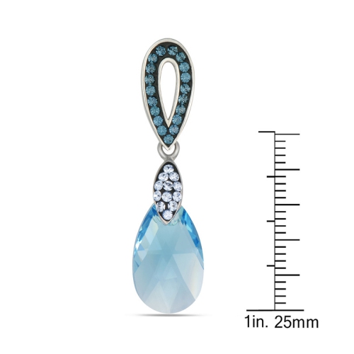 Le Reve Collection Blue Topaz Cubic Zirconia Teardrop Drop Earrings in Rhodium Plated Sterling Silver
