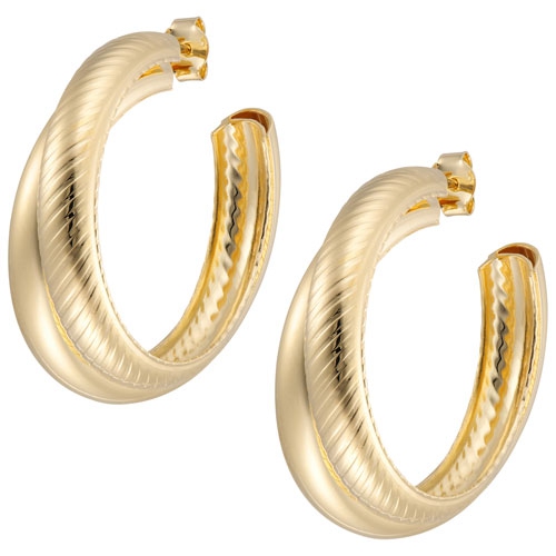 BRONZORO  30MM Double J Hoop Eaarings In 18K Gold Over Bronze In Yellow