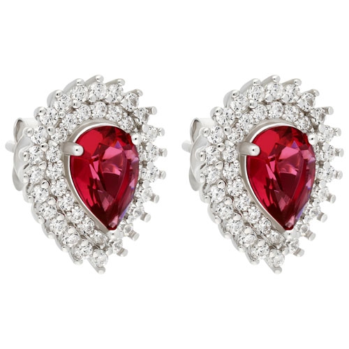 LE REVE SILVER  Le Reve Collection Rose Glass & White Cubic Zirconia Stud Earrings In Sterling Silver In Red