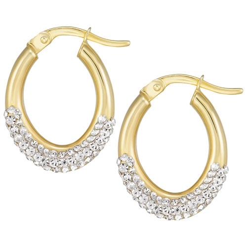 LE REVE SILVER  Le Reve Collection Cubic Zirconia Oval Hoop Earrings In 10K Gold Plated Silver In Yellow