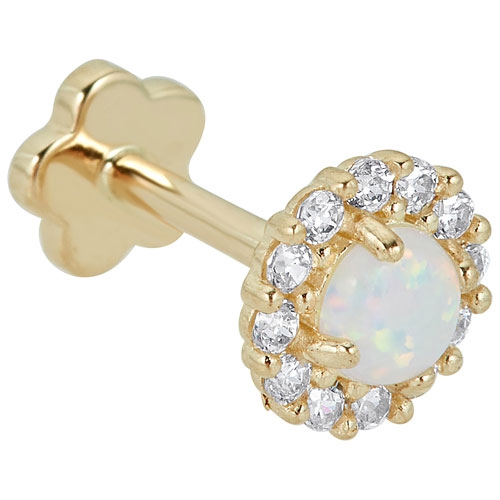 Le Reve Collection Cubic Zirconia and 2mm Opal Nose Ring in 14K Gold