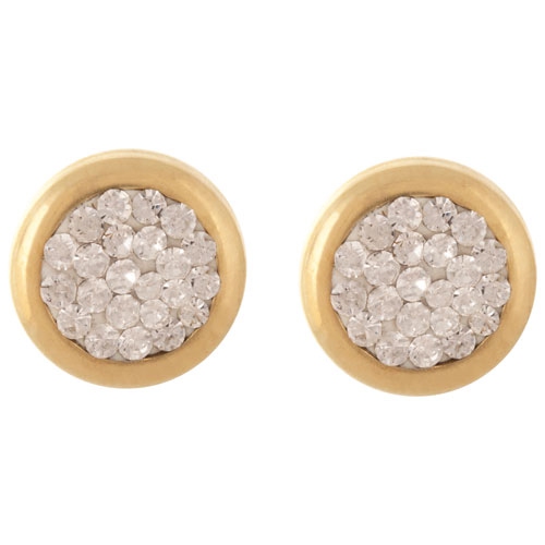 LE REVE SILVER  Stud Earrings In 10K Bonded to Sterling Silver With Round Clear Crystal In Gold