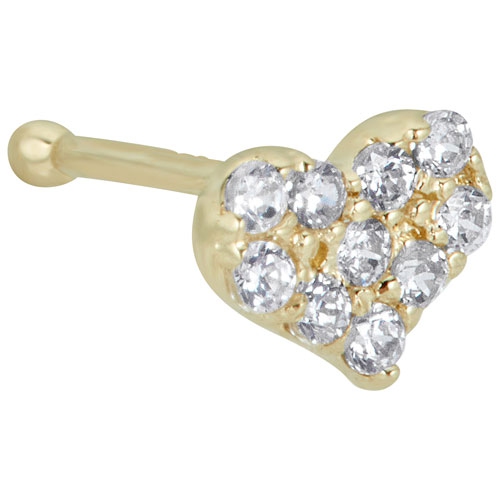 LE REVE GOLD  Le Reve Collection Heart With Cubic Zirconia Nose Ring In 14K
