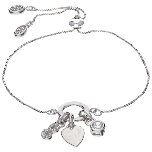 Inspirational Modern Endless Love & Passion Bolo Rhodium Plated Sterling Silver Bracelet