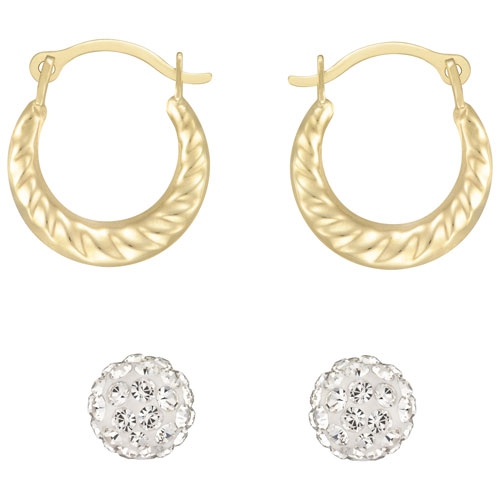 LE REVE GOLD  Le Reve Collection Kids' Creole Hoop & Crystal Ball Stud Earring Set In 10K