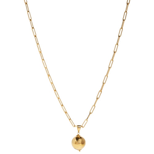 BRONZORO  18" 18K Gold Plated Over Bronze Paper Clip Link Chain With Gold Bead Pendant In Yellow