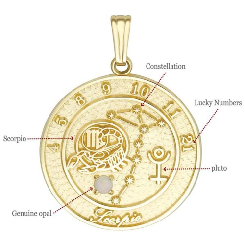 Scorpio Pendant in 10K Yellow Gold with Round Opal