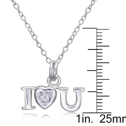 Le Reve Collection Cubic Zirconia I Love U Pendant on 18" Sterling Silver Chain