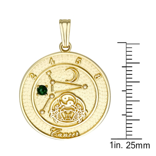 Pendentif cancer en or jaune 10K ct avec émeraude ronde