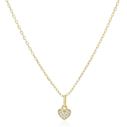 Ensemble pendentif en coeur avec zircons cubiques et chaîne de 16 po en or jaune 14K ct de le Reve