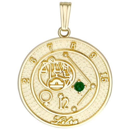 Pendentif en or jaune 10K ct avec émeraude ronde - Balance