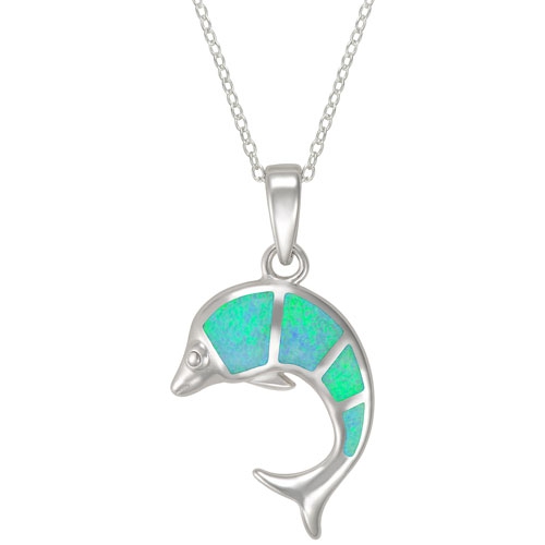 Le Reve Collection Blue Opal Dolphin Pendant on 18" Sterling Silver Chain