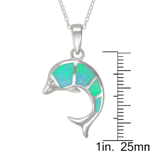 Le Reve Collection Blue Opal Dolphin Pendant on 18" Sterling Silver Chain