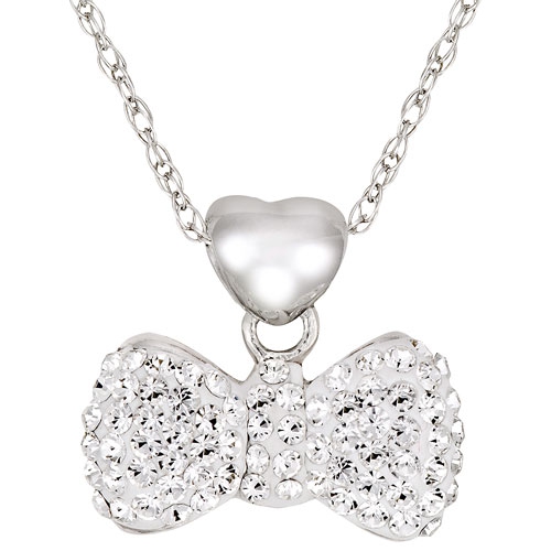 Le Reve Collection Crystal Bow Pendant on 18" Sterling Silver Chain