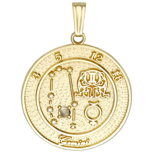 Pendentif en or jaune 10K ct avec topaze ronde - Gémeaux