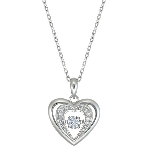 Le Reve Collection Dancing Stone Silver Heart Pendant w/ Cubic Zirconia in 18" Sterling Silver Chain