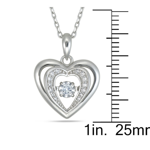Le Reve Collection Dancing Stone Silver Heart Pendant w/ Cubic Zirconia in 18" Sterling Silver Chain