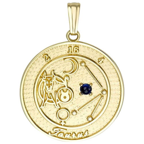 Taurus Pendant in 10K Yellow Gold with Round Sapphire