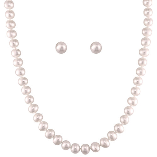 Le Reve Collection Pink Pearl Necklace & Stud Earring Set in Sterling