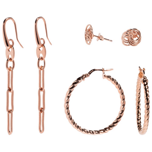 BRONZORO  Drop Earring, Loveknot Stud & Twisted Hoop Earring Set In 18K Rose In Gold