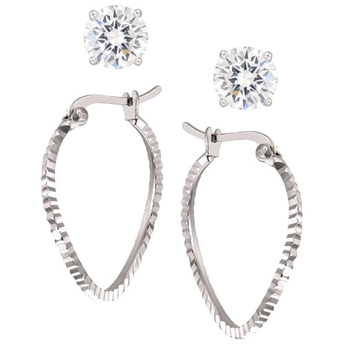 Anneaux semi-torsadés à taille diamant et clous d'oreilles 5&nbsp;mm à zircons cubiques de le Reve Collection