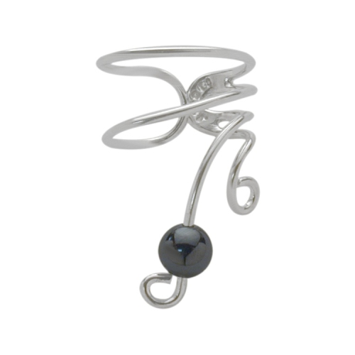 Le Reve Collection Hematite Gem Ball Pendant with Cubic Zirconia Stud & Bali Hoop Earring Set