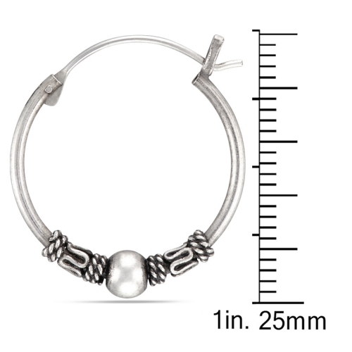 Le Reve Collection Hematite Gem Ball Pendant with Cubic Zirconia Stud & Bali Hoop Earring Set