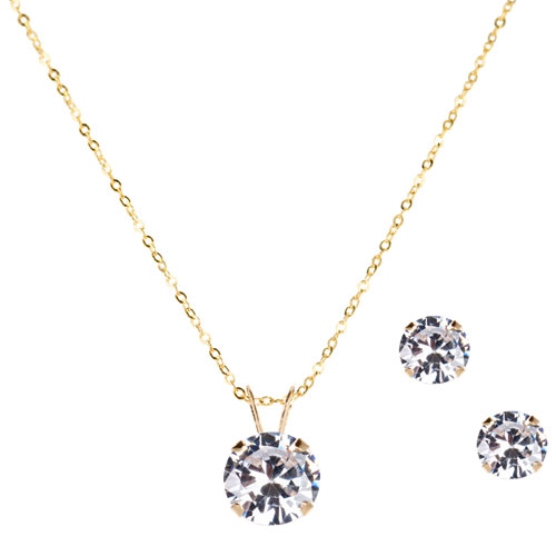 Ensemble avec collier à pendentif et clous d'oreilles à zircons cubiques de le Reve Collection