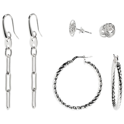 Bronzoro Drop Earring, Loveknot Stud & Twisted Hoop Earring Set in Silver Over Bronze