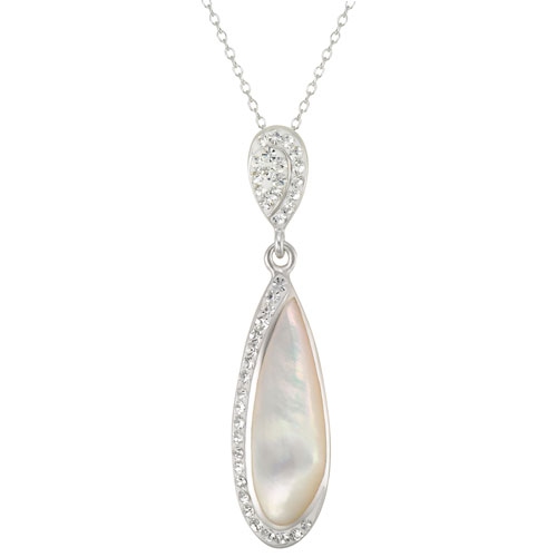 Le Reve Collection Crystal/Mother of Pearl Teardrop Pendant on 18" Rhodium/Sterling Silver Chain