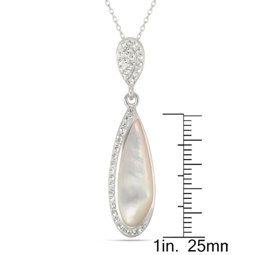 Le Reve Collection Crystal/Mother of Pearl Teardrop Pendant on 18" Rhodium/Sterling Silver Chain
