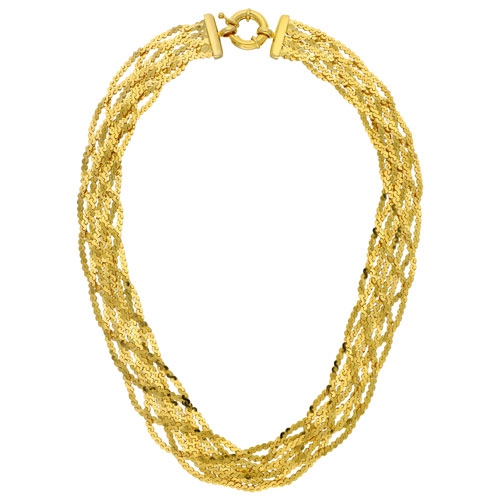 BRONZORO  20" 18K Gold Plated Over Bronze Stranded Diamond Cut Braided Chain In Yellow