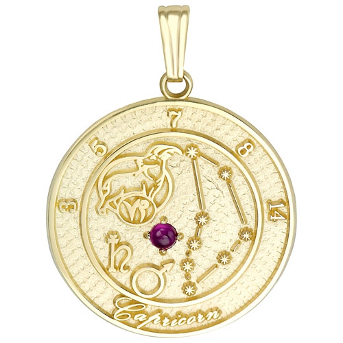 Pendentif Capricorne en or jaune 10K ct avec rubis rond