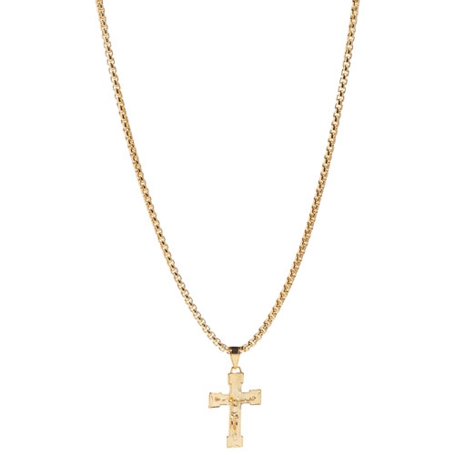 BRONZORO  22" 18K Gold Plated Over Bronze Chain With Cross Pendant In Yellow