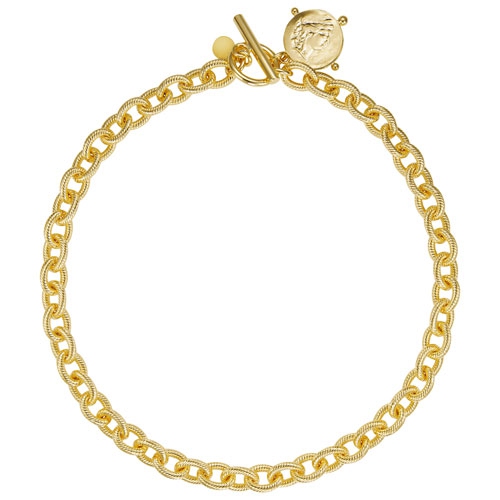 BRONZORO  20" 18K Gold Plated Over Bronze Chain With Large Coin Pendant In Yellow