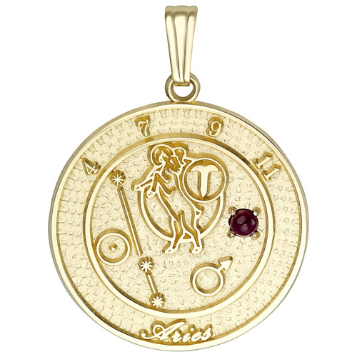 TALISMAN CREATIONS  Aries Pendant In 10K Gold With Round Ruby In Yellow