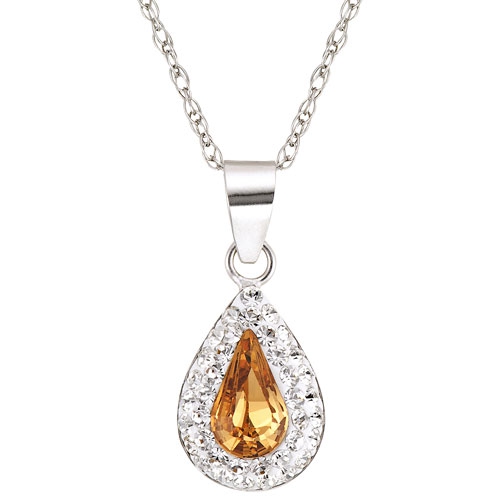 Le Reve Collection Golden/White Crystal Teardrop Pendant on 18" Sterling Silver Chain