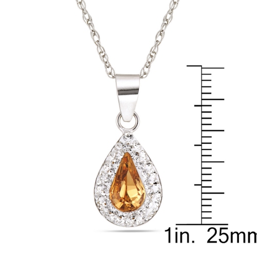 Le Reve Collection Golden/White Crystal Teardrop Pendant on 18" Sterling Silver Chain