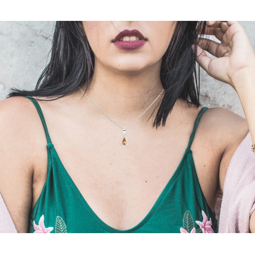 Le Reve Collection Golden/White Crystal Teardrop Pendant on 18" Sterling Silver Chain