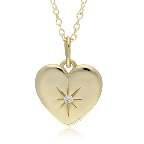 Le Reve Collection 14K Gold Plated Heart Pendant with Cubic Zirconia in 18" Sterling Silver Chain