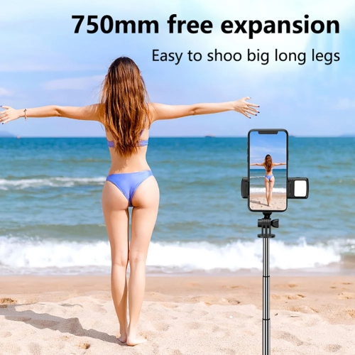 Trépied pour perche à égoportrait 3-en-1 avec lampe rechargeable et télécommande sans fil – Rotation à 360°, portée 10 m, support pliable et