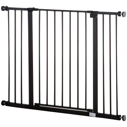 PawHut 30 Inch Tall Pet Gate with Door Dog Gate and Barrier Indoor for Stairs Includes 4", 6" Extensions Kit, Pressure-Mounted Safety Gate, Black