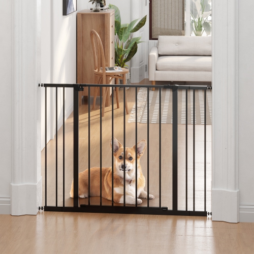 PawHut 30 Inch Tall Pet Gate with Door, 30"-42" Wide Dog Gate and Barrier Indoor for Stairs Includes 4", 6" Extensions Kit, Pressure-Mounted Safety