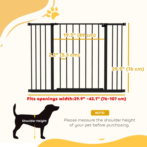 PawHut 30 Inch Tall Pet Gate with Door, 30"-42" Wide Dog Gate and Barrier Indoor for Stairs Includes 4", 6" Extensions Kit, Pressure-Mounted Safety